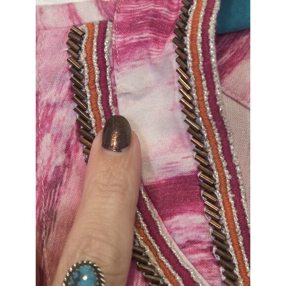 Soft Surroundings Altea Pink Chevron 3/4 Sleeve Embroidered Beaded Tunic | L GUC - Picture 12 of 13